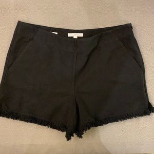 LOFT Fringe bottom shorts in Black Cotton & Linen blend, size 12